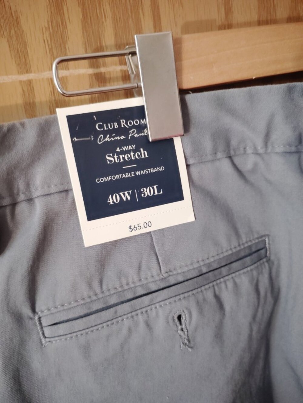 Club Room Chino Pant 4-Way Stretch Comfortable Waistband 40 Waist 30 Length New - Picture 6 of 10